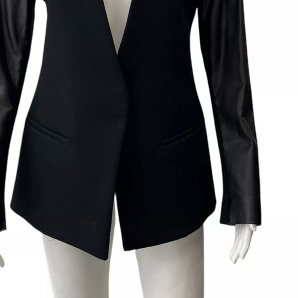 $1275 Helmut Lang Black Wool Leather Panel Blazer Jacket size 8 - Picture 3 of 13
